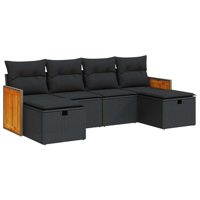 6 Piece Garden Sofa Set with Cushions Black Poly Rattan