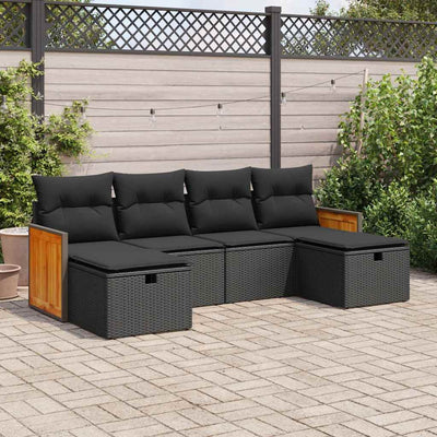 6 Piece Garden Sofa Set with Cushions Black Poly Rattan