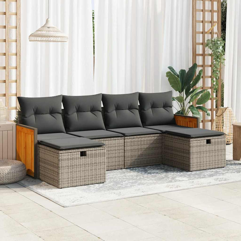 6 Piece Garden Sofa Set with Cushions Grey Poly Rattan