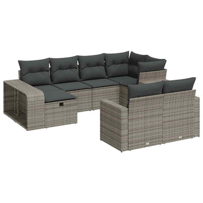 10 Piece Garden Sofa Set with Cushions Grey Poly Rattan