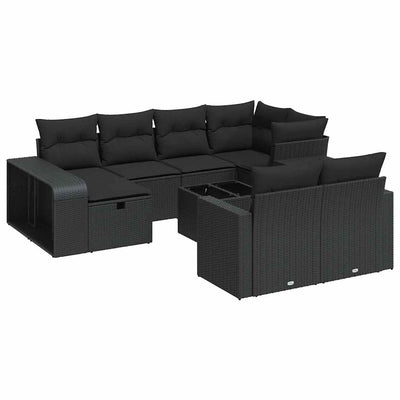 11 Piece Garden Sofa Set with Cushions Black Poly Rattan