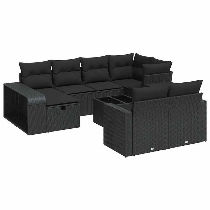 11 Piece Garden Sofa Set with Cushions Black Poly Rattan