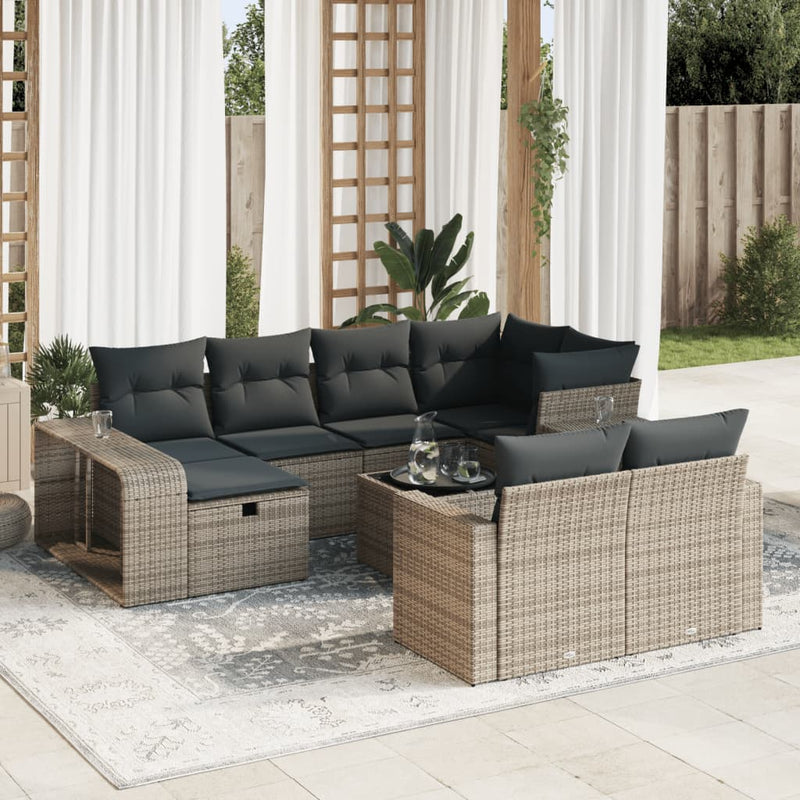 11 Piece Garden Sofa Set with Cushions Grey Poly Rattan