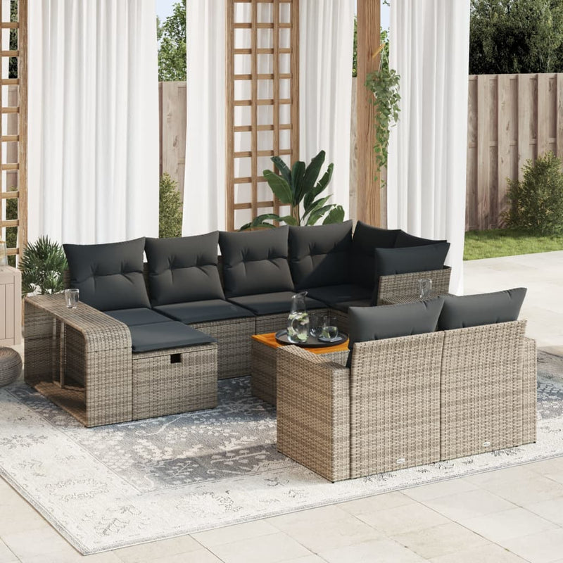 11 Piece Garden Sofa Set with Cushions Grey Poly Rattan