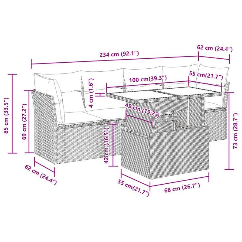 5 Piece Garden Sofa Set with Cushions Beige Poly Rattan