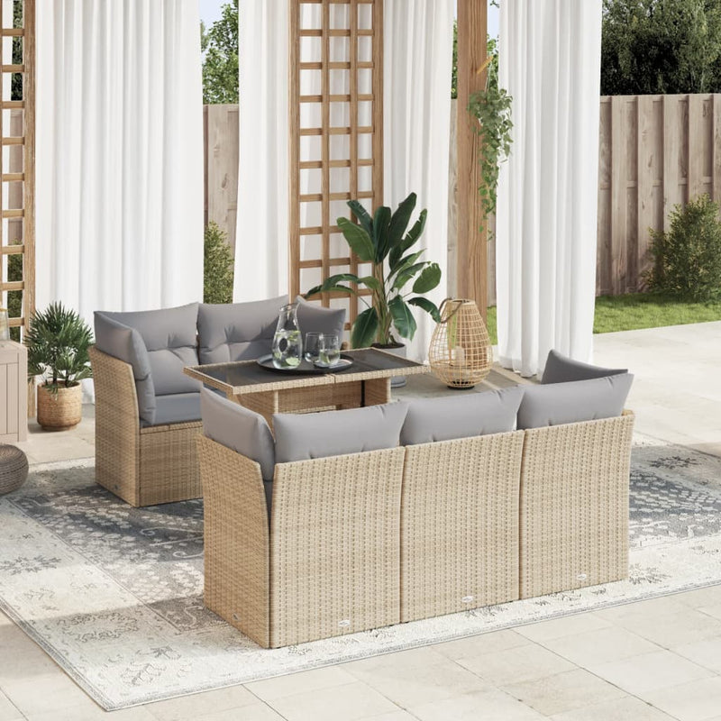 6 Piece Garden Sofa Set with Cushions Beige Poly Rattan