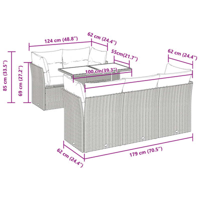 6 Piece Garden Sofa Set with Cushions Grey Poly Rattan