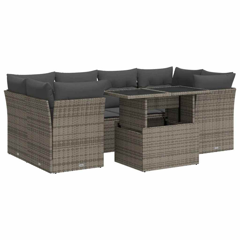 7 Piece Garden Sofa Set with Cushions Grey Poly Rattan