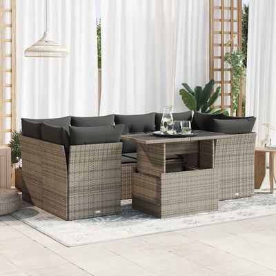 7 Piece Garden Sofa Set with Cushions Grey Poly Rattan