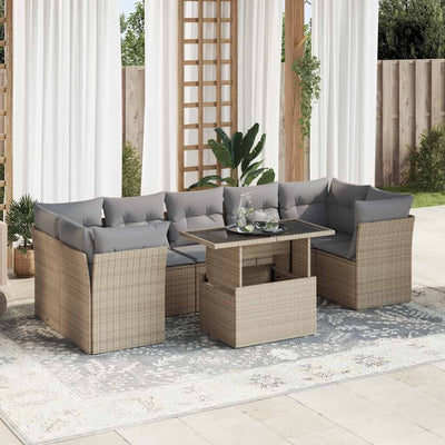 8 Piece Garden Sofa Set with Cushions Beige Poly Rattan