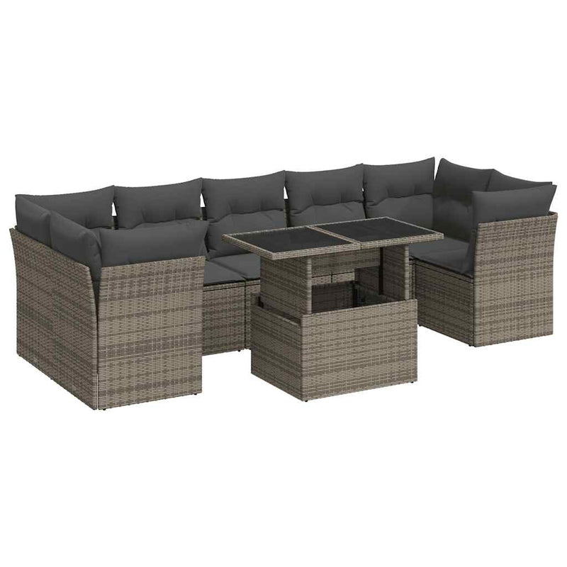 8 Piece Garden Sofa Set with Cushions Grey Poly Rattan