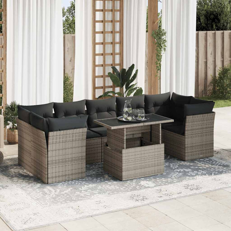 8 Piece Garden Sofa Set with Cushions Grey Poly Rattan