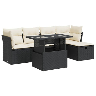 6 Piece Garden Sofa Set with Cushions Black Poly Rattan