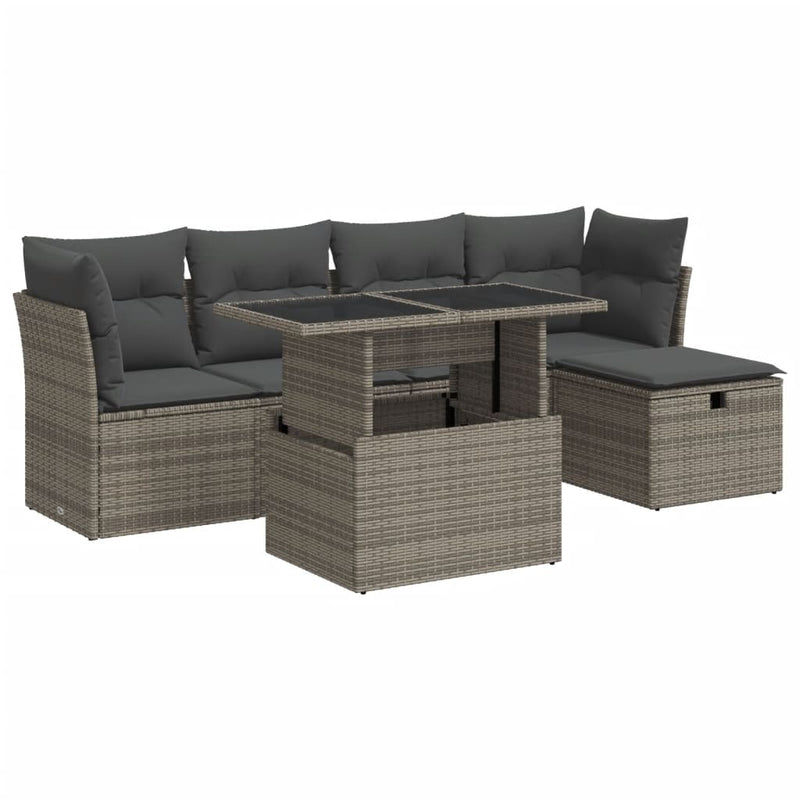 6 Piece Garden Sofa Set with Cushions Grey Poly Rattan