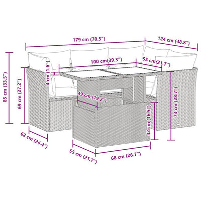 5 Piece Garden Sofa Set with Cushions Grey Poly Rattan