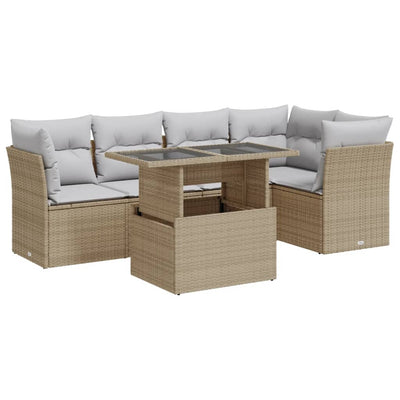 6 Piece Garden Sofa Set with Cushions Beige Poly Rattan