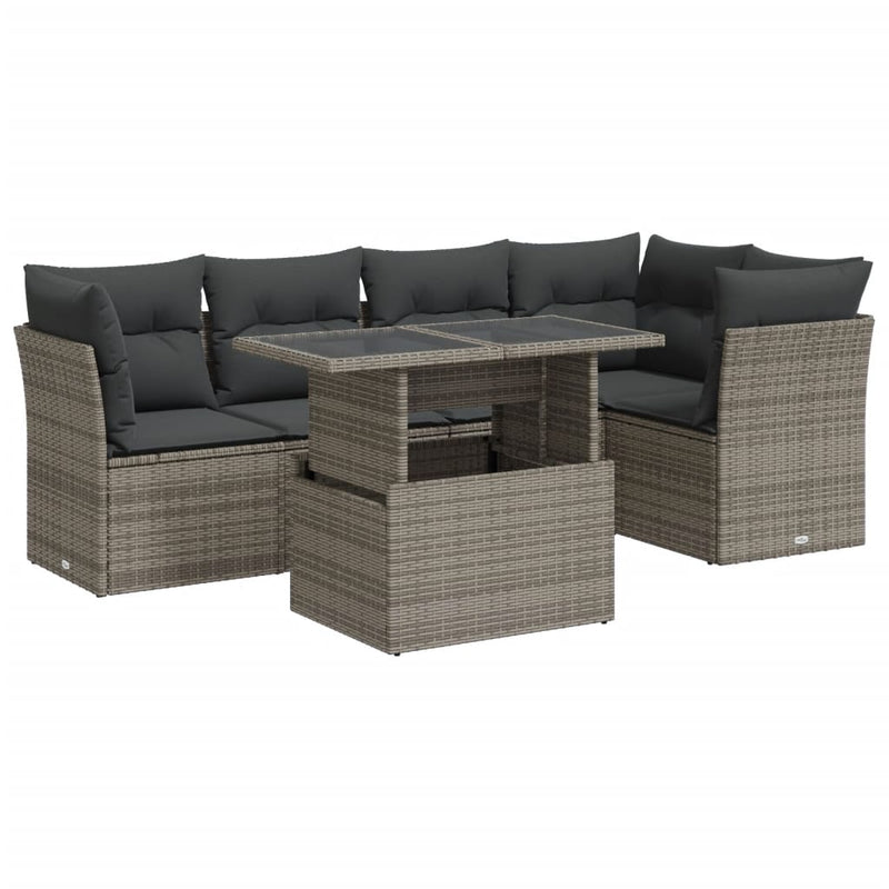 6 Piece Garden Sofa Set with Cushions Grey Poly Rattan