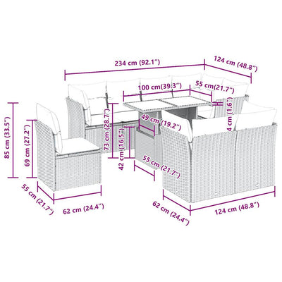 9 Piece Garden Sofa Set with Cushions Beige Poly Rattan