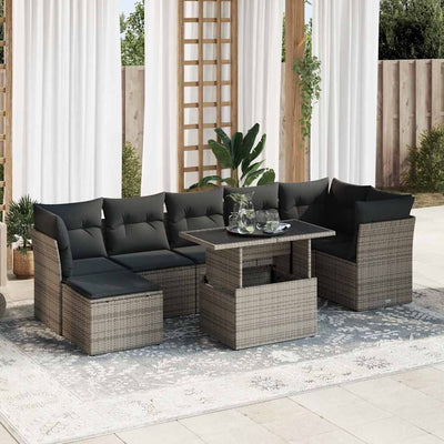 8 Piece Garden Sofa Set with Cushions Grey Poly Rattan