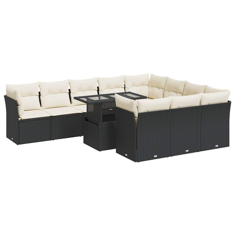 11 Piece Garden Sofa Set with Cushions Black Poly Rattan