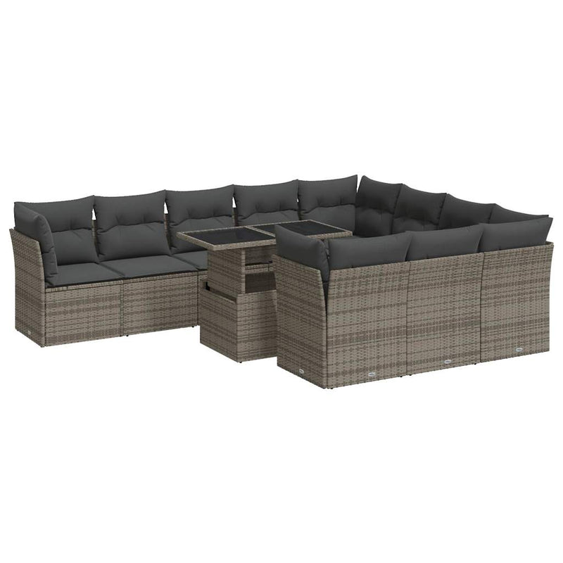 11 Piece Garden Sofa Set with Cushions Grey Poly Rattan