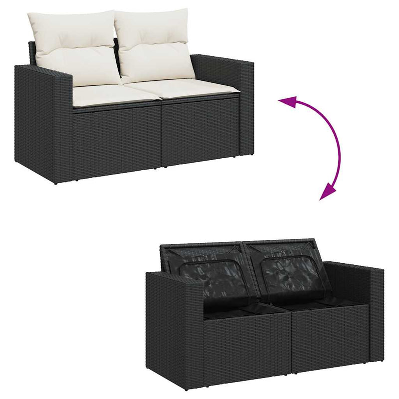 5 Piece Garden Sofa Set with Cushions Black Poly Rattan