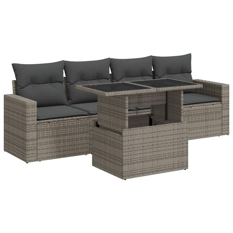 5 Piece Garden Sofa Set with Cushions Grey Poly Rattan