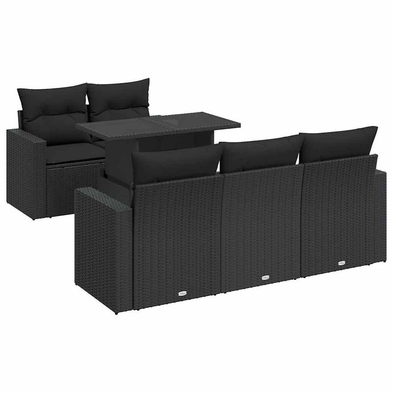 6 Piece Garden Sofa Set with Cushions Black Poly Rattan