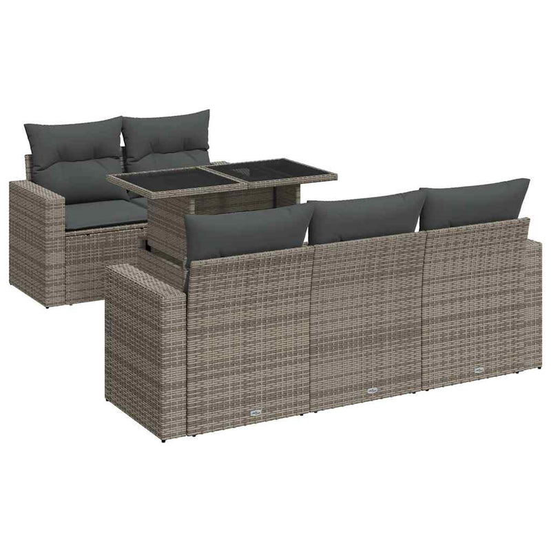 6 Piece Garden Sofa Set with Cushions Grey Poly Rattan