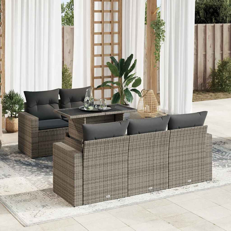 6 Piece Garden Sofa Set with Cushions Grey Poly Rattan