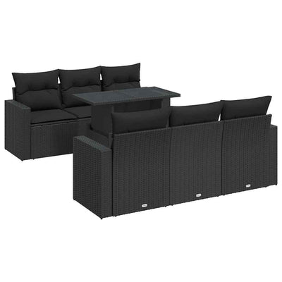 7 Piece Garden Sofa Set with Cushions Black Poly Rattan