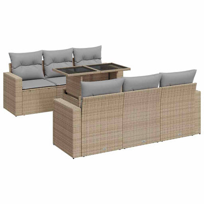 7 Piece Garden Sofa Set with Cushions Beige Poly Rattan