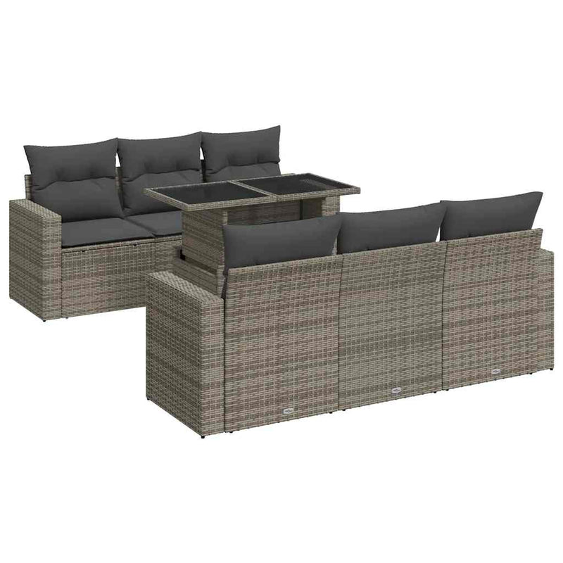 7 Piece Garden Sofa Set with Cushions Grey Poly Rattan