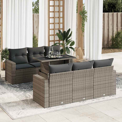 7 Piece Garden Sofa Set with Cushions Grey Poly Rattan