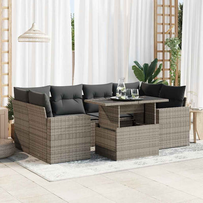 7 Piece Garden Sofa Set with Cushions Grey Poly Rattan