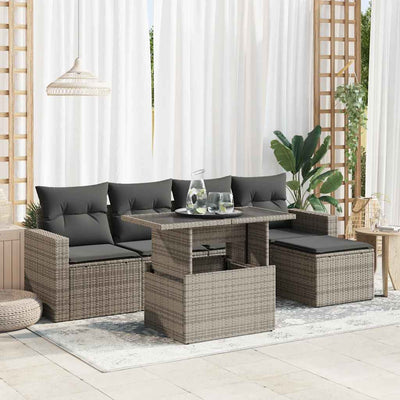 6 Piece Garden Sofa Set with Cushions Grey Poly Rattan