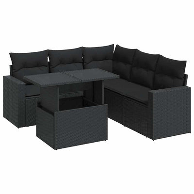 6 Piece Garden Sofa Set with Cushions Black Poly Rattan