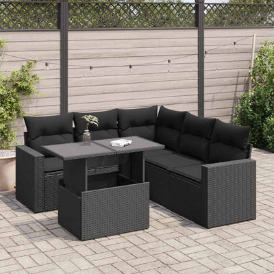 6 Piece Garden Sofa Set with Cushions Black Poly Rattan