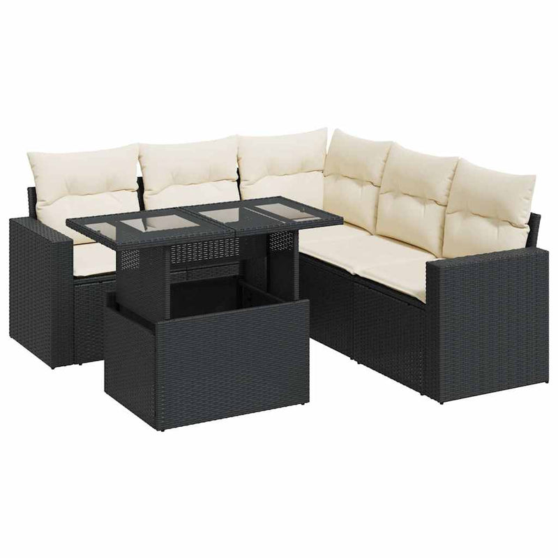 6 Piece Garden Sofa Set with Cushions Black Poly Rattan