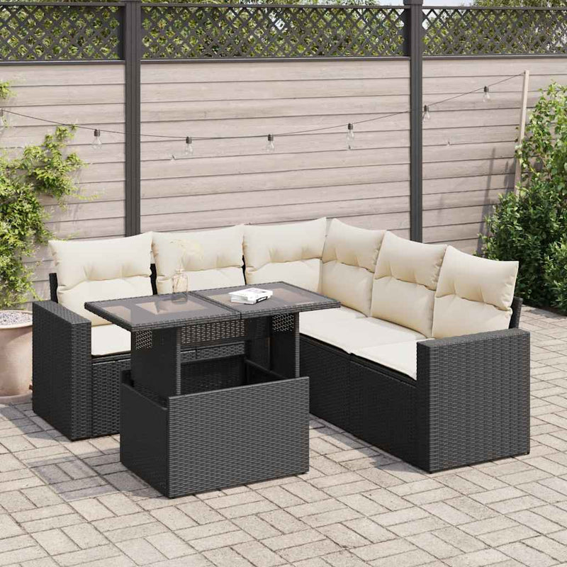 6 Piece Garden Sofa Set with Cushions Black Poly Rattan