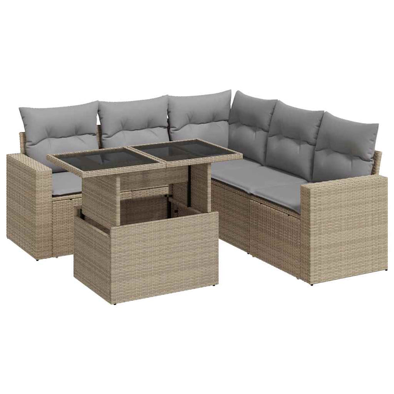 6 Piece Garden Sofa Set with Cushions Beige Poly Rattan