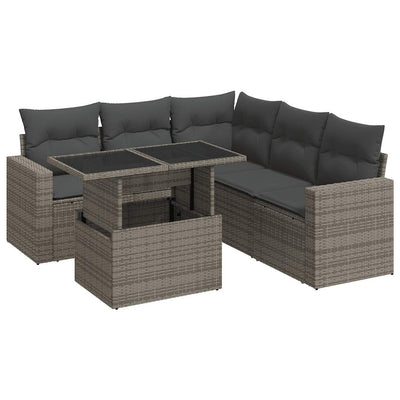 6 Piece Garden Sofa Set with Cushions Grey Poly Rattan