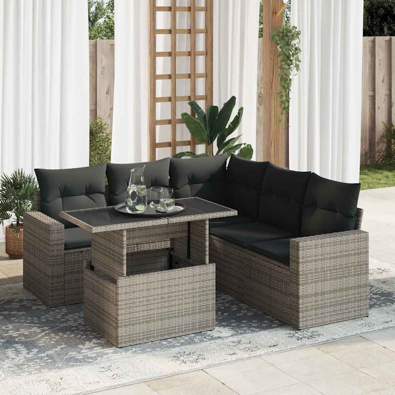 6 Piece Garden Sofa Set with Cushions Grey Poly Rattan