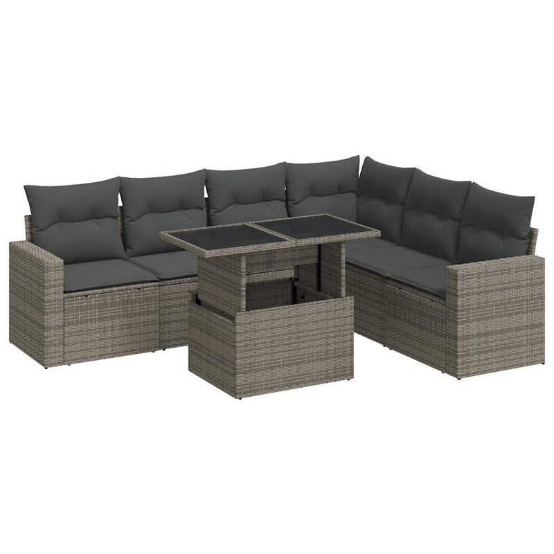 7 Piece Garden Sofa Set with Cushions Grey Poly Rattan