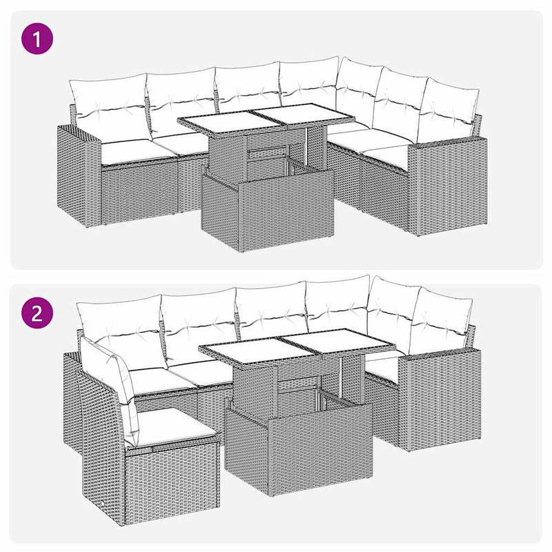 7 Piece Garden Sofa Set with Cushions Grey Poly Rattan