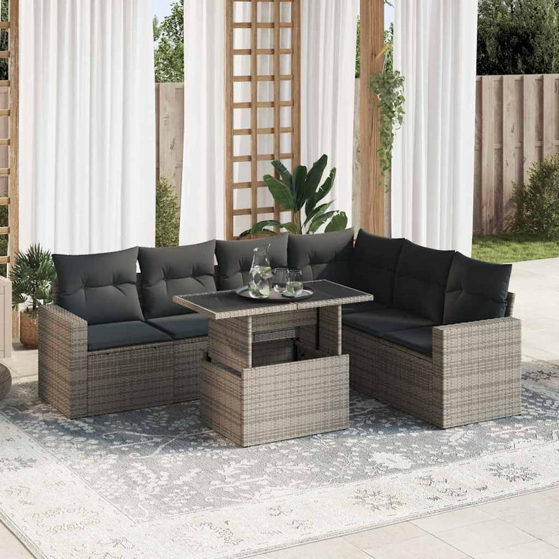 7 Piece Garden Sofa Set with Cushions Grey Poly Rattan