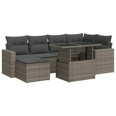 7 Piece Garden Sofa Set with Cushions Grey Poly Rattan