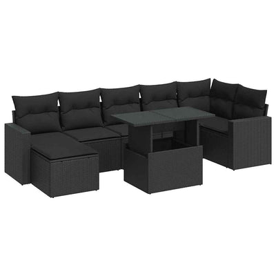 8 Piece Garden Sofa Set with Cushions Black Poly Rattan