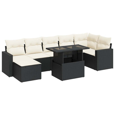 8 Piece Garden Sofa Set with Cushions Black Poly Rattan