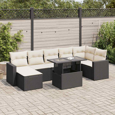 8 Piece Garden Sofa Set with Cushions Black Poly Rattan